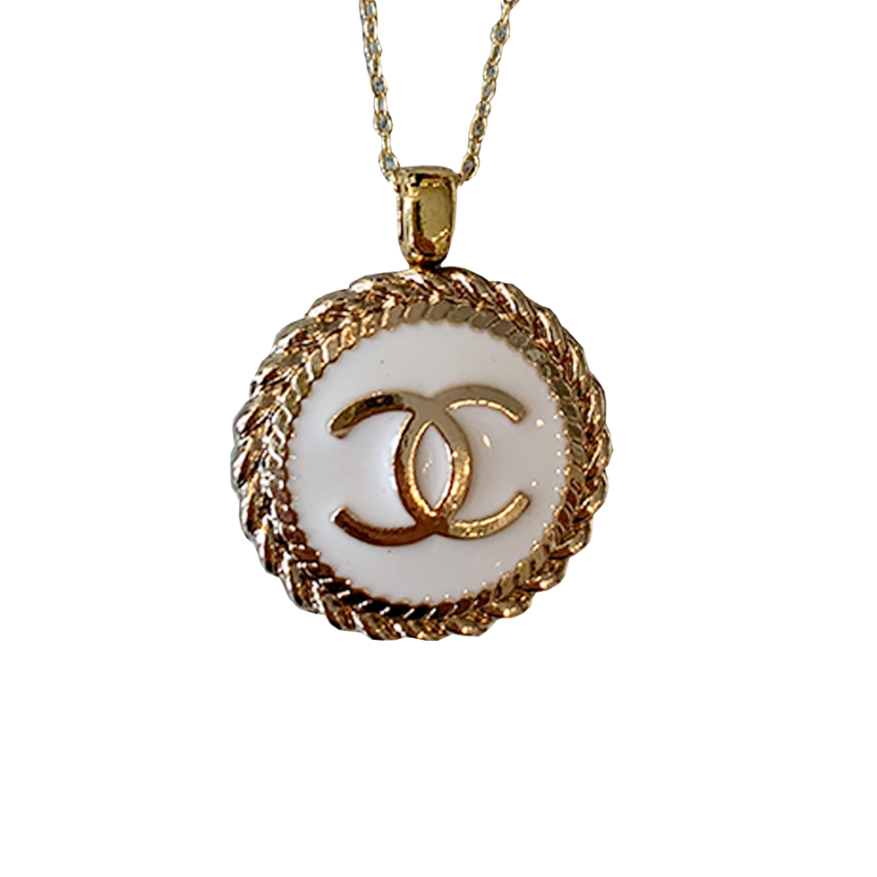 Gold and White Pendant on Chain Necklace